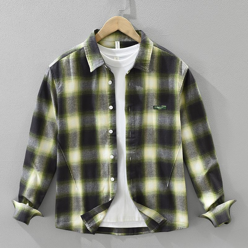 Retro Plaid Long Sleeved Shirt For Men, Fashionable And Versatile, Artistic And Casual Loose Top_viptrois.com