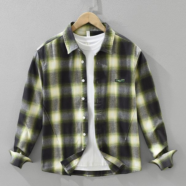 Retro Plaid Long Sleeved Shirt For Men, Fashionable And Versatile, Artistic And Casual Loose Top_viptrois.com