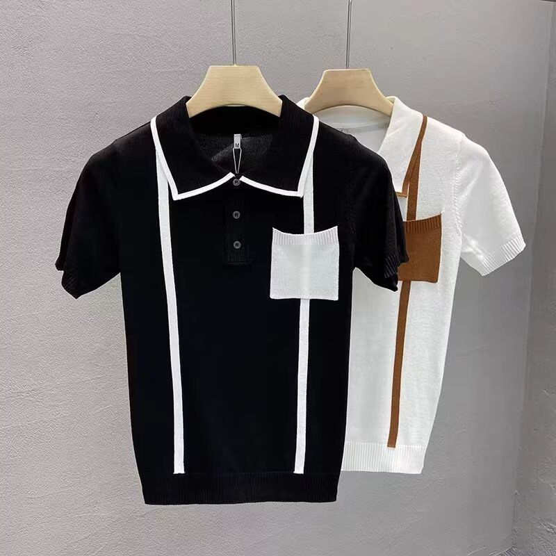 Men's Clothing Lapel Short Sleeved Polo Shirt Men's Trendy Summer T Shirt Slim Trend 2024 New All Match T Shirt Top_viptrois.com