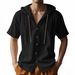 Men's Linen Hooded Shirt - Breathable Khaki Short Sleeve Loose Fit Top (Summer Casual Wear)_viptrois.com