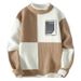 Men's Contrast Color Sweater – Thick Winter Pullover, Loose Fit Round Neck (White/Black/Dark Khaki, M-4XL)_viptrois.com
