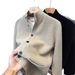 Men’s Mock Neck Knit Cardigan – Thickened Casual Pullover With Pockets (M-XXXL, Off-White/Grey/Black/Brown)_viptrois.com