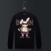 Men's Clothing New Trendy Brand Hot Diamond Print Rabbit Black Round Neck Large Size Handsome Long Sleeve Jacket_viptrois.com