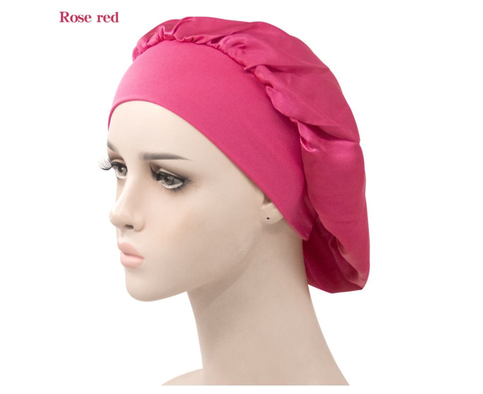 New Wide Brim Solid Color Sleeping Cap, Ladies Fashion Elastic Hair Care Cap, Satin Chemotherapy Cap, Washing Cap, Factory Direct Sales_viptrois.com