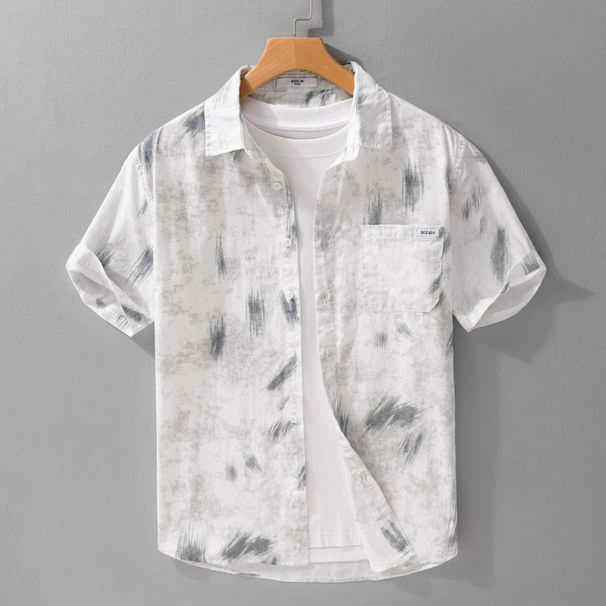 Summer Men's Simple Printed Versatile Short Sleeved Shirt Made Of Pure Cotton, Comfortable, Breathable, Fresh And Casual Shirt_viptrois.com