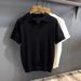 Men's Khaki V Neck Shirt Hollowed Out Ice Silk Knit Short Sleeve Turn Down Collar Summer Top Mature Style T-Shirt_viptrois.com