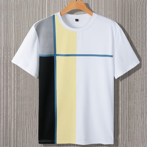 Men’s Slim-Fit Color Block T-Shirt – Wrinkle-Resistant Polyester, Short Sleeve Crew Neck (7 Colors, 5 Sizes)_viptrois.com
