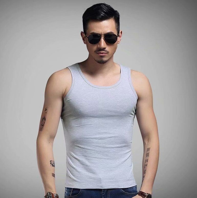 Men's Clothing Men's Vest Elastic Tight Milk Silk Solid Color Sports Vest Men's Summer Slim Fit Bodybuilding Bottoming Shirt_viptrois.com