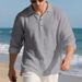 Men's Linen Blend Button-Up Polo Shirt – Breathable Long Sleeve, Relaxed Fit, Classic Solid Colors (S-XXXL, Casual & Everyday Wear)_viptrois.com