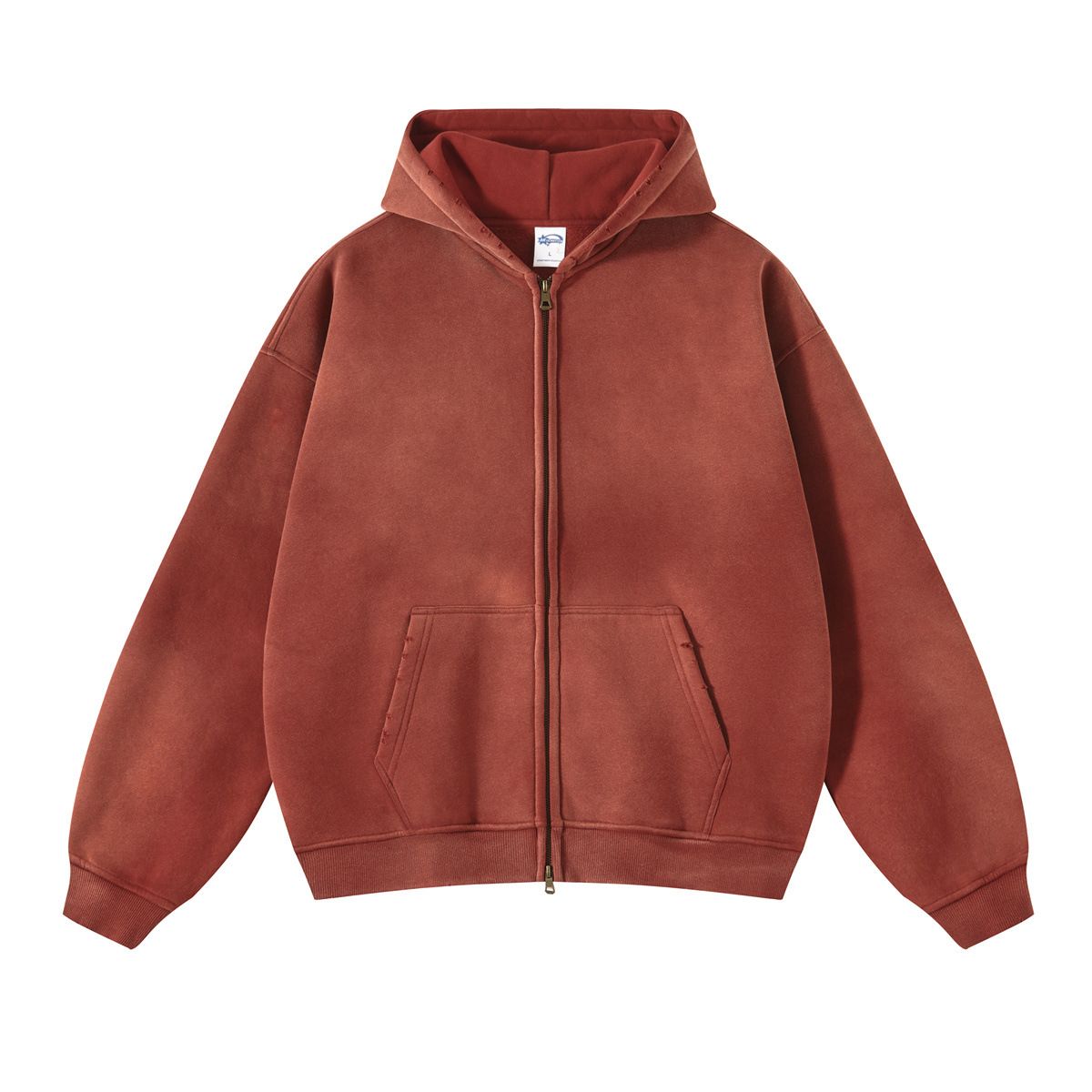 Men's Clothing Vintage Washed Fleece Hoodie – Oversized Streetwear Pullover With Dual-Zip Closure, 360g Cotton Blend, Acid Wash & Spray-Dye Colors_viptrois.com