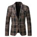 Men's Casual Blazer Single Button Loose Fit Plaid Print Business Casual Jacket For Youth_viptrois.com