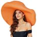 Women's beach straw fashionable oversized wide brimmed hat, summer handmade curled edge soft fur sun hat_viptrois.com