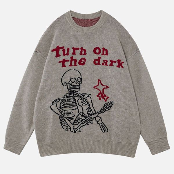Y2K Streetwear Skeleton Jacquard Sweater - Unisex Oversized Punk Pullover, Gothic Hip-Hop Knit Top With Edgy Design_viptrois.com