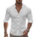 Men's Clothing New Casual Solid Color Long Sleeved Shirt Cotton Lapel Button Down Long Sleeved Beach Shirt Tops Men_viptrois.com