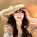 2025 New Bow Lace Straw For Women's Summer Beach Vacation Sunshade With Large Brim Sunscreen Hat_viptrois.com