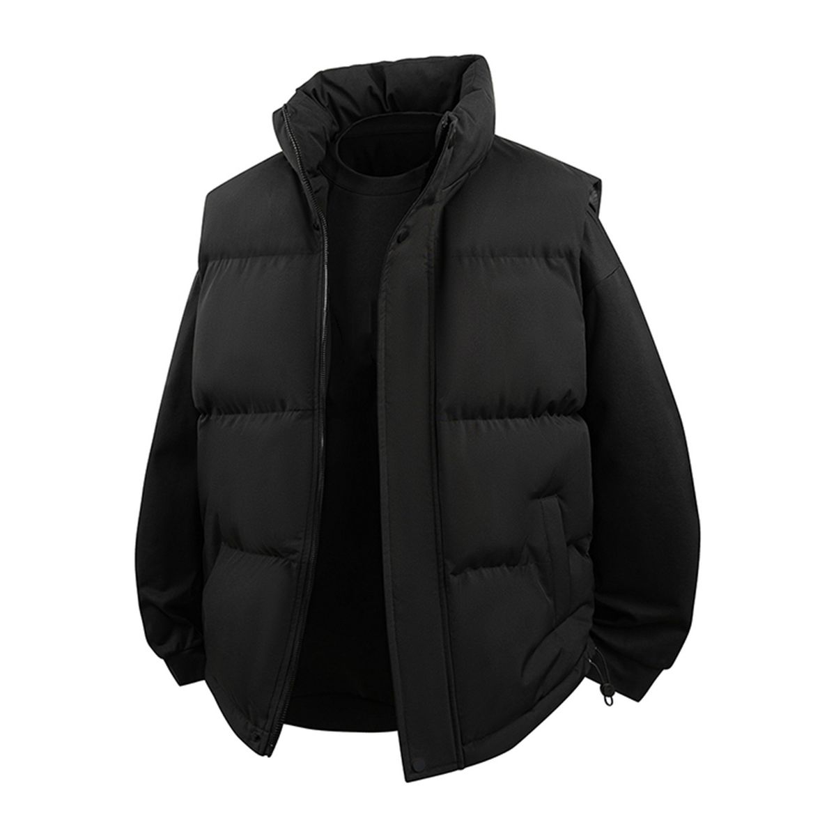 Men's Box-Cut Quilted Vest – Lightweight Winter Puffer Gilet With Stand Collar (S-5XL, Black/Navy/Beige)_viptrois.com