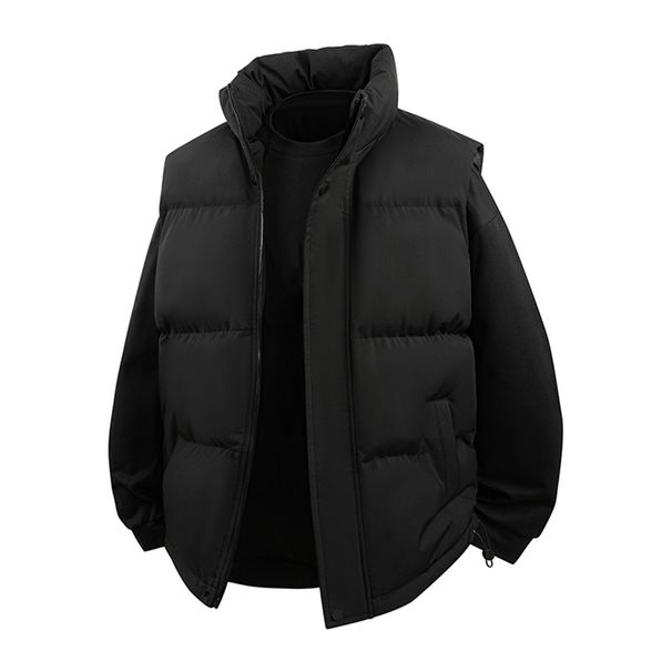 Men's Box-Cut Quilted Vest – Lightweight Winter Puffer Gilet With Stand Collar (S-5XL, Black/Navy/Beige)_viptrois.com