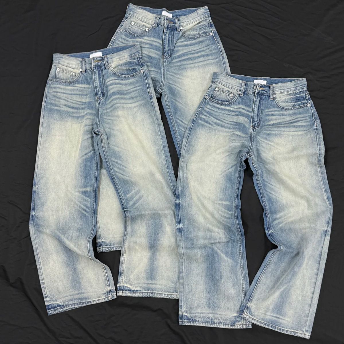 Vintage Washed Denim Jeans Heavyweight Relaxed Straight Fit Classic A-Line Silhouette Cleanfit Unisex_viptrois.com