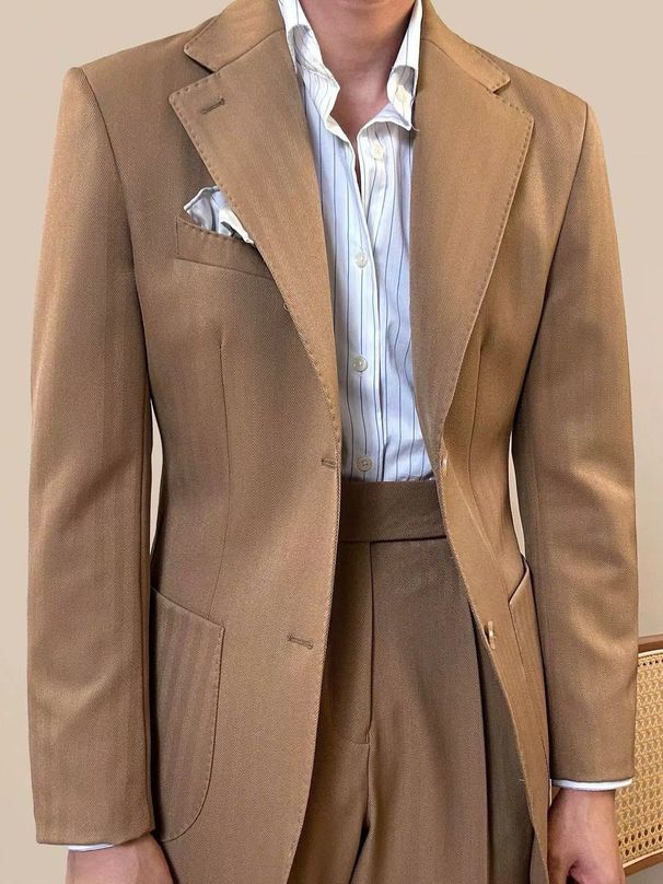 Men's Clothing New Italian Wide Flat Lapel Men's Suit Naples Trousers Light Business Casual Suit Gentleman's Suit_viptrois.com