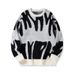 Men's Stylish Jacquard Knit Sweater - Loose Fit Round Neck Long Sleeve Pullover For Teens & Adults (Black/White, Grey/Black, Cream/Brown, Blue/White)_viptrois.com