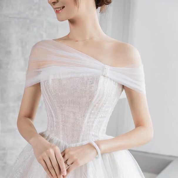 Bridal Strapless Wedding Dress With Covering Arm Decoration Accessories, White Champagne Detachable Activity Shawl_viptrois.com