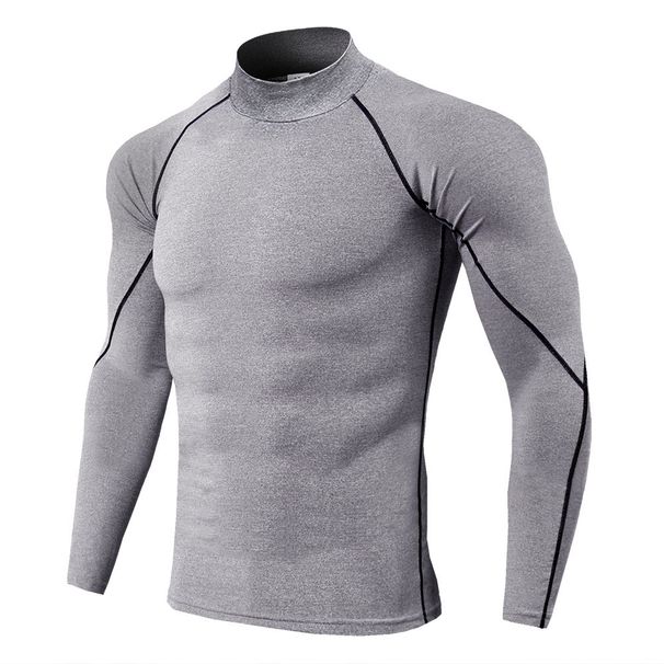 Men's Clothing high neck fitness long sleeve PRO sports running long sleeve t-shirt autumn and winter stretch quick-drying stand-neck sweatshirt_viptrois.com