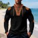 Men's Waffle-Knit Pullover Long Sleeve T-Shirt – Casual Stand Collar With Drawstring Detail_viptrois.com