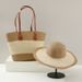 Women's Bags Straw Hat Five Strand Braided Straw Bag Two Piece Set Sun Hat Large Capacity Tote Bag Set Classic Woven Bag_viptrois.com