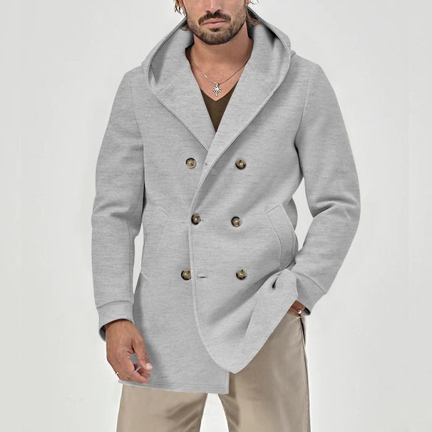 Men's Stylish Trench Coat With Double Breasted Design, Mid-Length Cotton Blend Jacket For Spring & Autumn, Slim Fit Casual Coat_viptrois.com