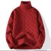 Men's Long Sleeve High Neck Jacquard Knit Sweater – Trendy Loose Fit Pullover For Teens & Young Adults, Winter Warm Casual Wear_viptrois.com