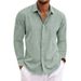 Men's Linen Long Sleeved T Shirt Loose Sweatshirt Solid Color Long Sleeved Cotton And Linen Shirt Men's Large Size Men's Shirt_viptrois.com