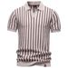 Men's Knit Stripe Polo Shirt, Breathable Moisture-Wicking Short Sleeve Top For Business Casual & Daily Wear_viptrois.com