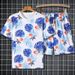Men's Clothing Ice Silk Leisure Suit Men's Summer Leisure Flower Beach Short Sleeved Shorts Trendy Holiday Suit_viptrois.com