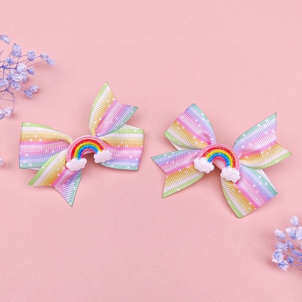 A Pair Of Girls' Fishtail Bow Hairpins, Baby Rainbow Cloud Bangs Clips, Polka Dot Thread Ribbon Hairpins_viptrois.com