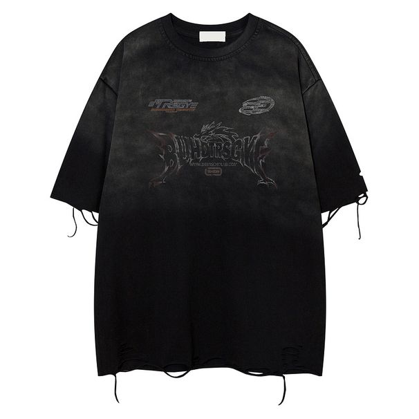 25 Vintage Washed High Short Sleeved T-shirt For Men's Niche Fashion Brand Oversized Loose American Street Top_viptrois.com