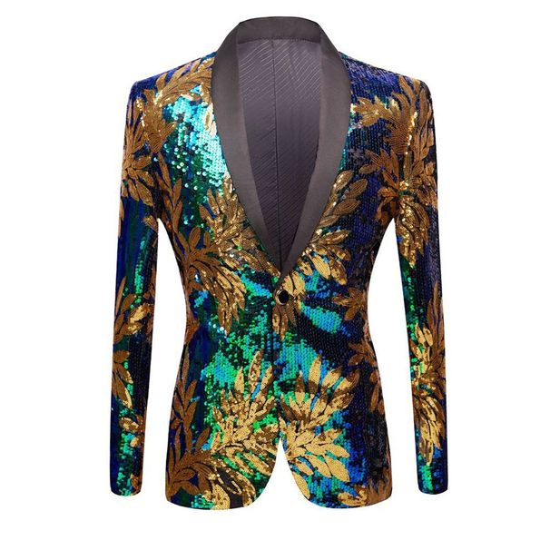 Man's clothing Men's suit Sequin leaf host dress Singer Actor Male night bar stage DJ performance costume_viptrois.com