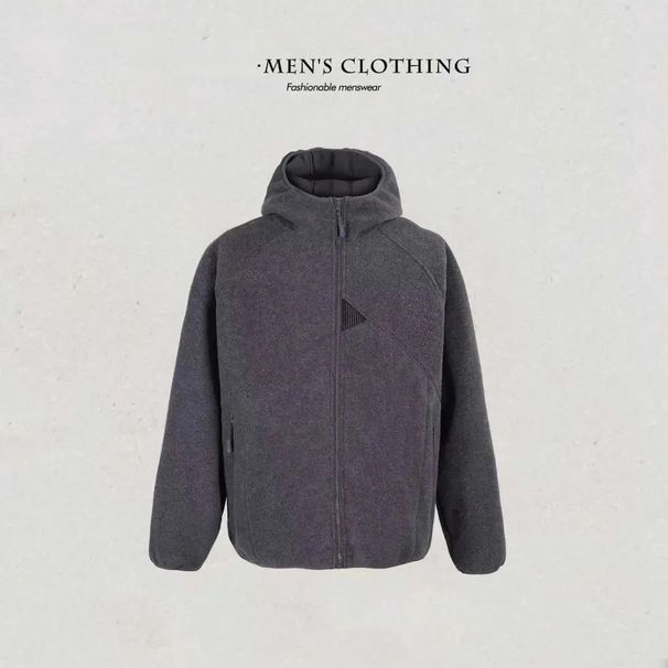 Huya Brothers Autumn Trendy Brand Versatile Casual Zipper Hooded Jacket Textured Color Yarn Fleece Heavyweight Outerwear_viptrois.com
