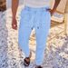 Men's Clothing Fashion Solid Color Casual Linen Straight Trousers_viptrois.com