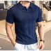 British Style Men's Knit Polo Shirt - Retro Short Sleeve Crew Neck Jacquard Textured Sweater With Drop Shoulder (Navy/Charcoal/Black/Coffee/White)_viptrois.com