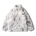 Men's Clothing Winter tie dye gradient rabbit fur stand up collar lamb plush cotton coat men's loose thickened couple plush cotton coat trendy_viptrois.com