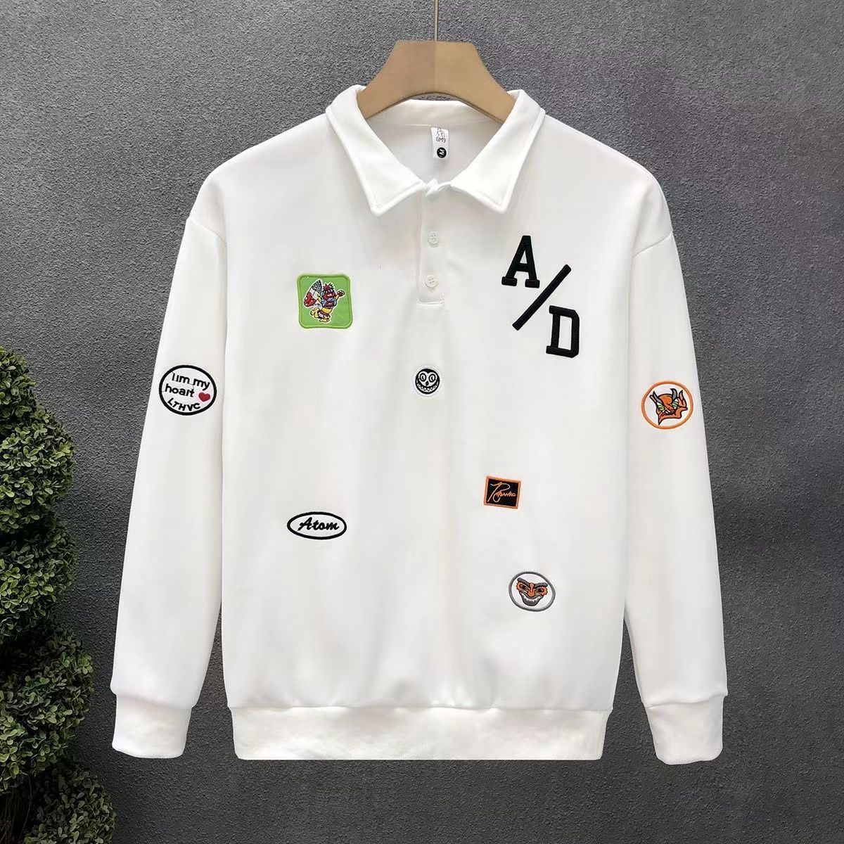 Men's Clothing High end button polo shirt sweatshirt men's spring and autumn style trendy brand lapel new casual loose jacket top clothes_viptrois.com