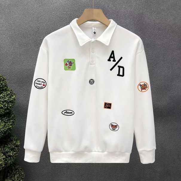 Men's Clothing High end button polo shirt sweatshirt men's spring and autumn style trendy brand lapel new casual loose jacket top clothes_viptrois.com