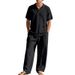 Men's Loose Fit Linen Trousers American Style Casual Beachwear Plus Size Summer Autumn Collared Sports Suit Breathable_viptrois.com