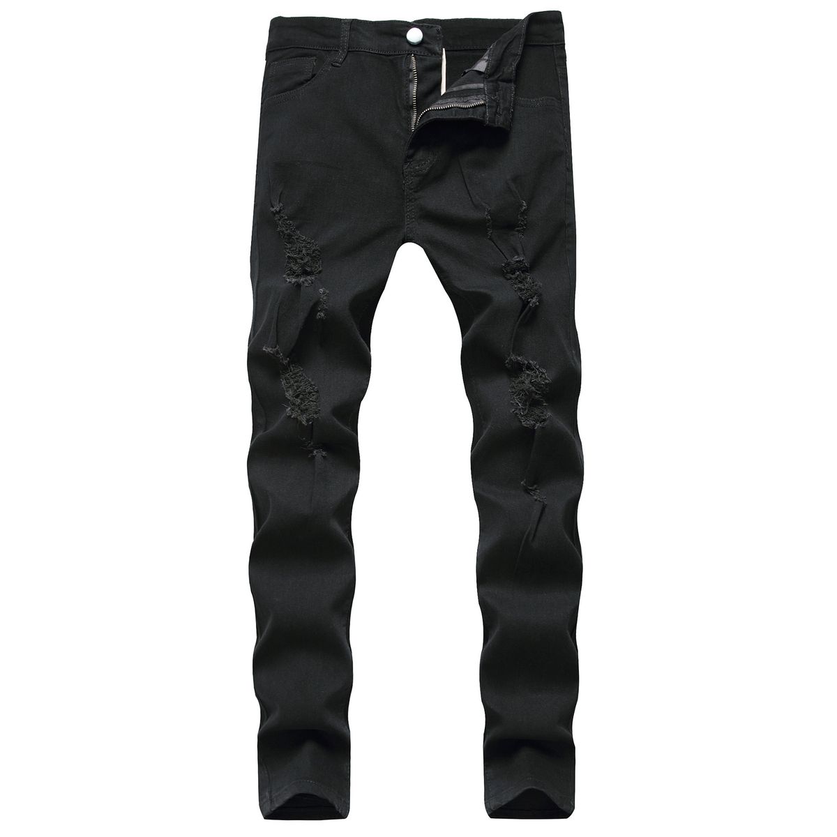 Men's Casual Ripped Jeans Tight Trousers Mid Waist Standard Thickness Slight Stretch Machine Washable Product_viptrois.com