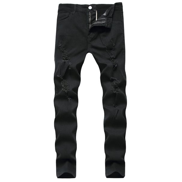 Men's Casual Ripped Jeans Tight Trousers Mid Waist Standard Thickness Slight Stretch Machine Washable Product_viptrois.com