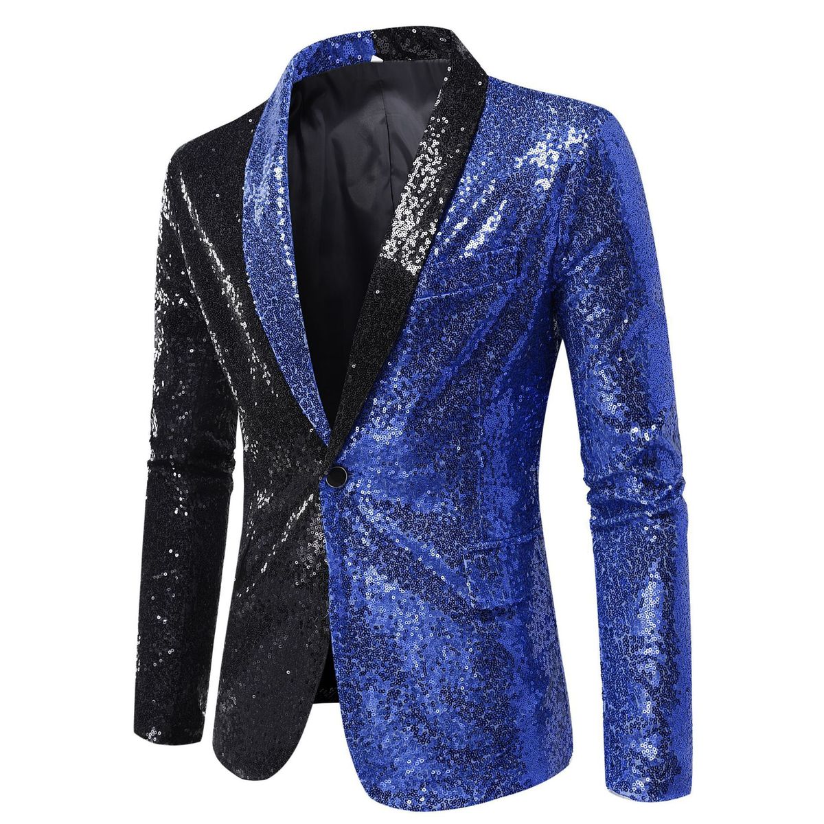 "Men's Sequin Blazer Suit - Slim Fit Performance Dress Coat For Nightclub, Host, And Studio Events (Black & Red/Black & Silver_viptrois.com