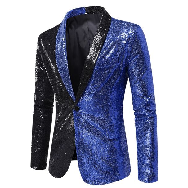 "Men's Sequin Blazer Suit - Slim Fit Performance Dress Coat For Nightclub, Host, And Studio Events (Black & Red/Black & Silver_viptrois.com
