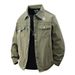 Men's Vintage Denim Jacket – Retro Washed Cotton Coat With Embroidered Badge (M-3XL, Black/Army Green)_viptrois.com