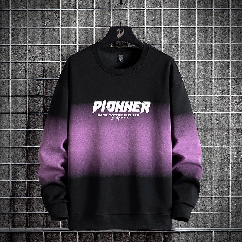 Men's Clothing Spring And Autumn Gradient Color Round Neck Long Sleeve Top Youth Large Size Loose Casual Sweater_viptrois.com