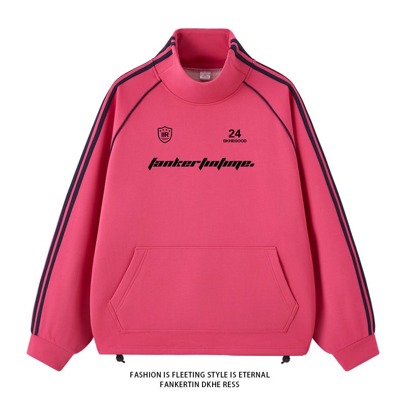 Men's Clothing Contrast Color Three Bar Cardigan Sweatshirt Men's Trendy Brand Loose Casual Stand Up Collar Jacket Heavyweight Couple Sports Tops_viptrois.com